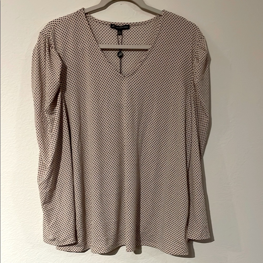 Adrianna Papell Pink Polka Dot Puff Sleeve Blouse